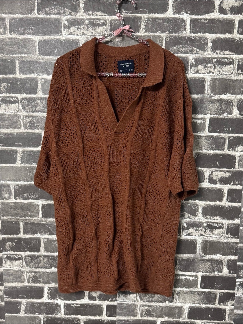 Abercrombie & Fitch collared sweater open knit brown rust